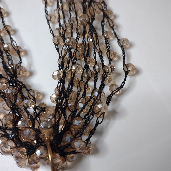 Very Pretty 19 Inch Black Fabric And Orangish Glass Bead Necklace - Picture 5 of 12